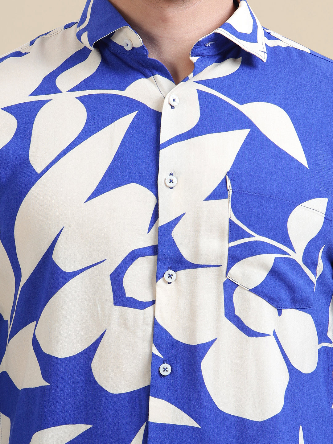 Men'S Premium Rayon Shirt With Blue Floral Print