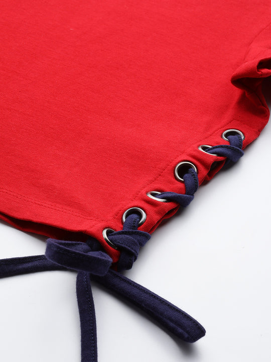 Womens Premium Cotton Lycra Smart Fit Contrast Dori With Printed Top