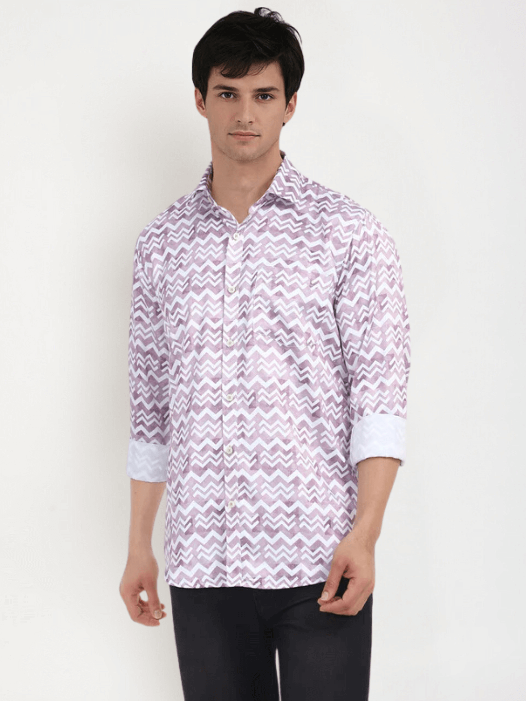 Men'S Poly Satin Lycra Mauve Digital Printed Shirt