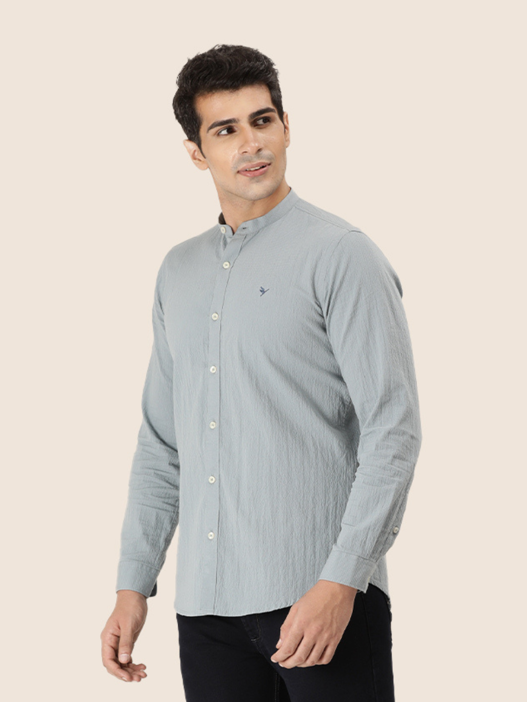 Premium Men'S Crinkle Cotton Shirt | Bluish Grey