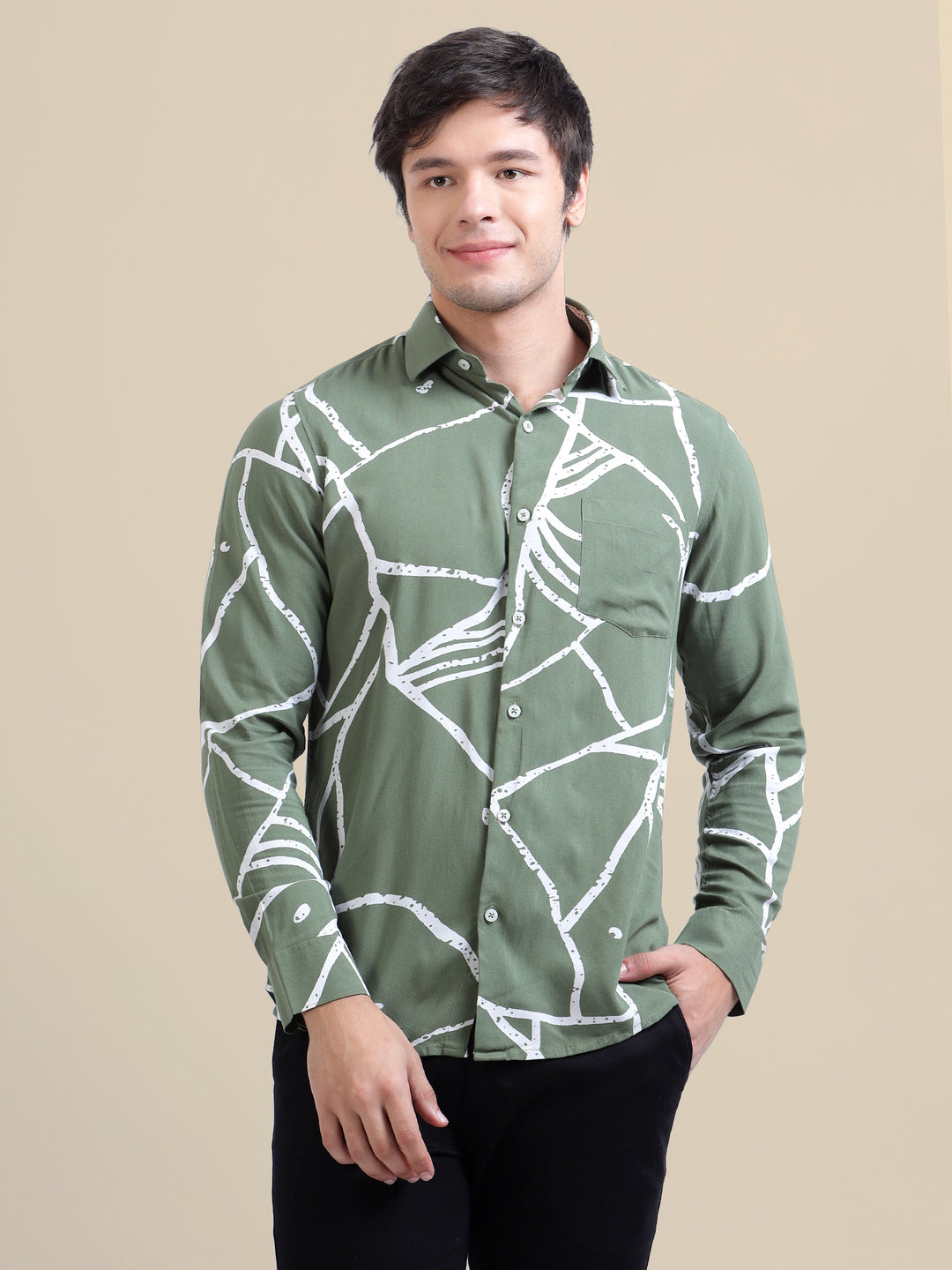 Men'S Premium Rayon Shirt With Jungle Print In Full Sleeve And Black Color