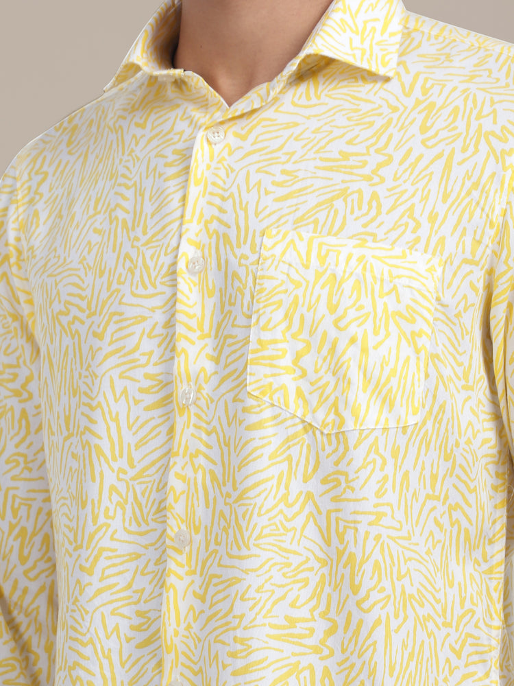 Smart Fit Rayon Shirt With Floral Print In Yellow