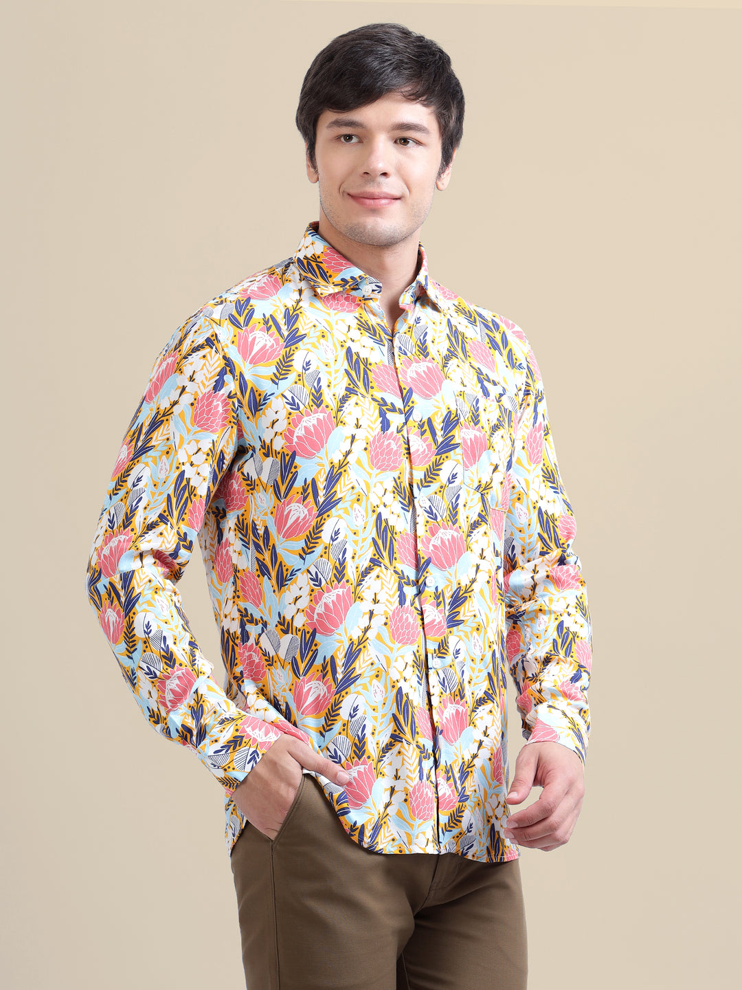 Men'S Floral Print Premium Rayon Shirt