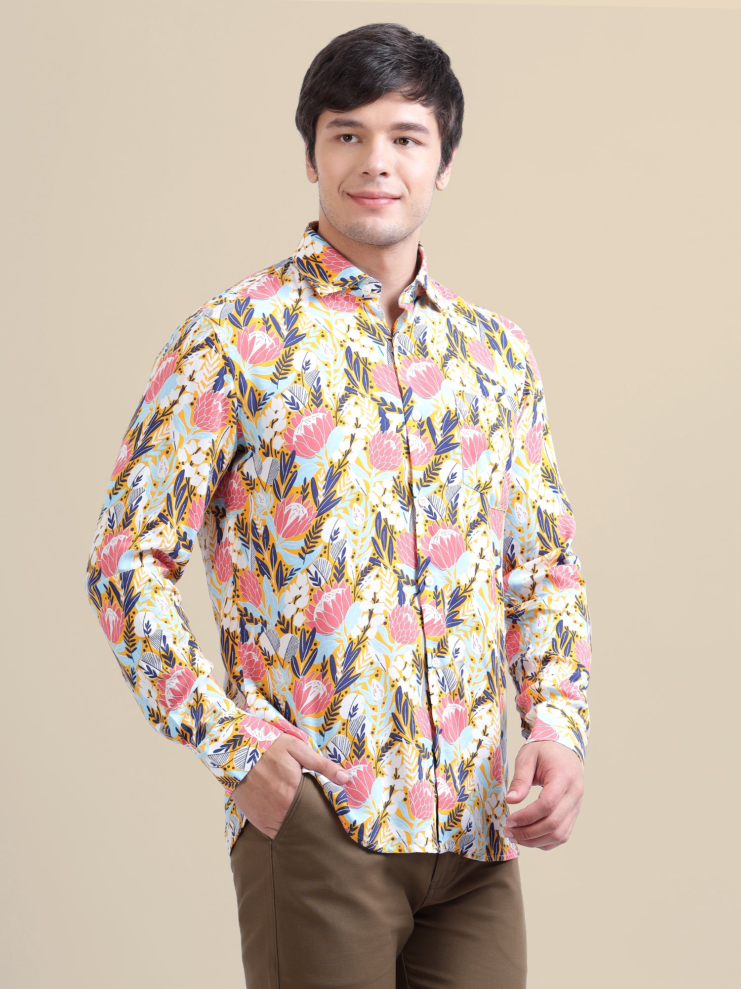 Men'S Floral Print Premium Rayon Shirt
