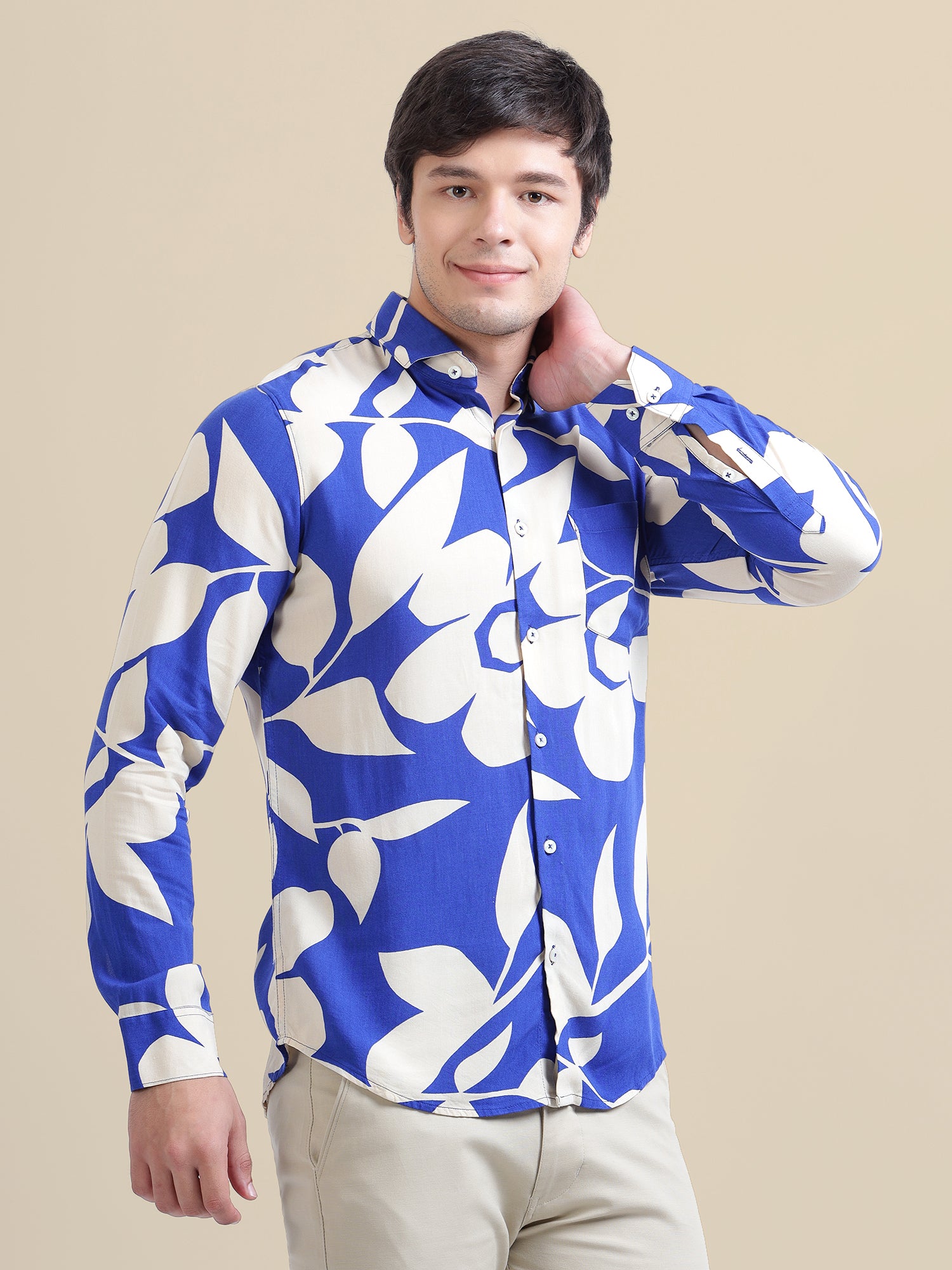 Men'S Premium Rayon Shirt With Blue Floral Print