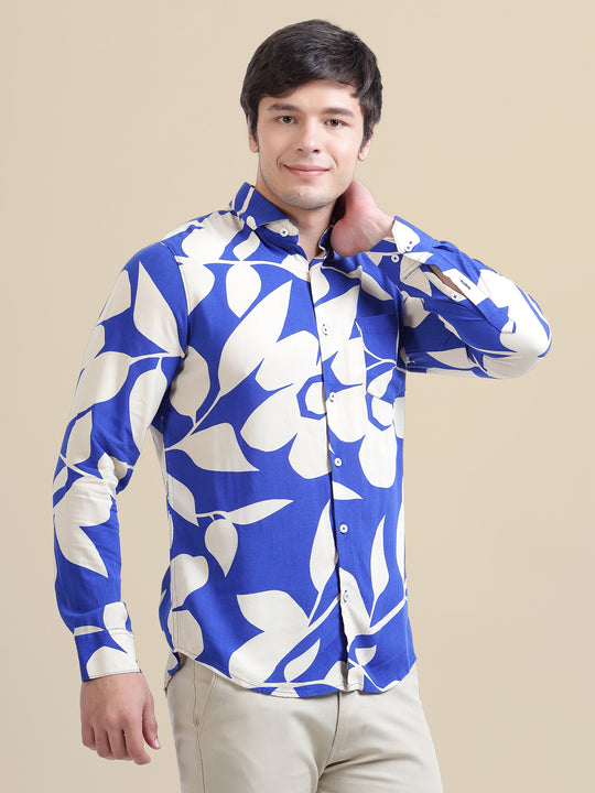 Men'S Premium Rayon Shirt With Blue Floral Print