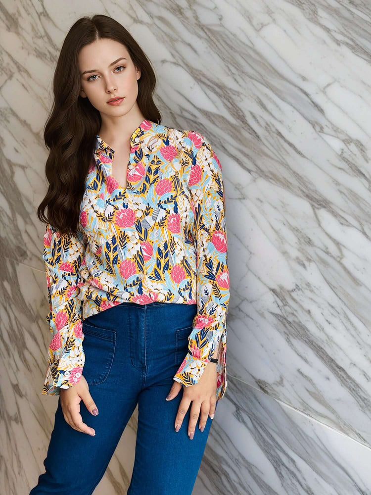Women'S Floral Print Premium Rayon Shirt