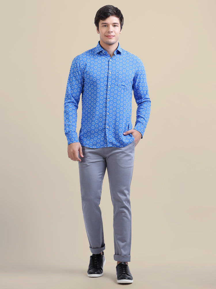 Amswan Men'S Premium Rayon Shirt With Blue Block Print