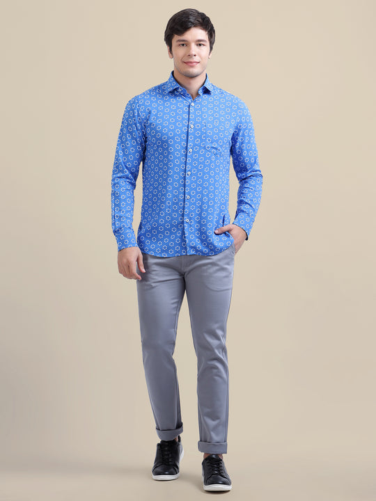 Amswan Men'S Premium Rayon Shirt With Blue Block Print