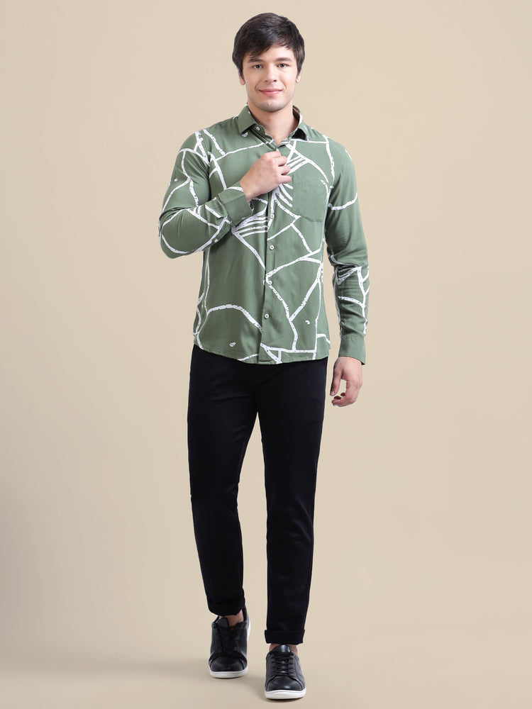 Men'S Premium Rayon Shirt With Jungle Print In Full Sleeve And Black Color