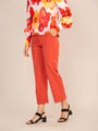 Women'S Premium Multi Digital Print Shirt With Rust Red Straight Fit Trouser