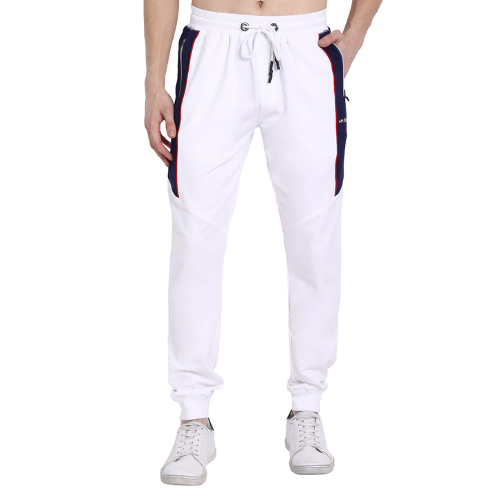 Mens Cotton Rich Lycra With Contrast Panel Printed Track Pants