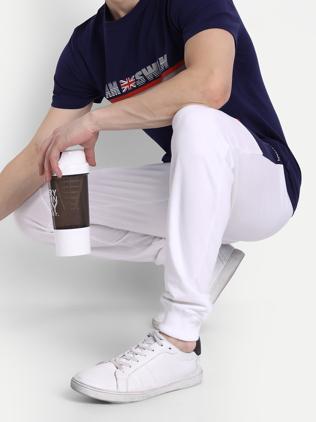 Mens Cotton Rich Lycra With Contrast Panel Printed Track Pants