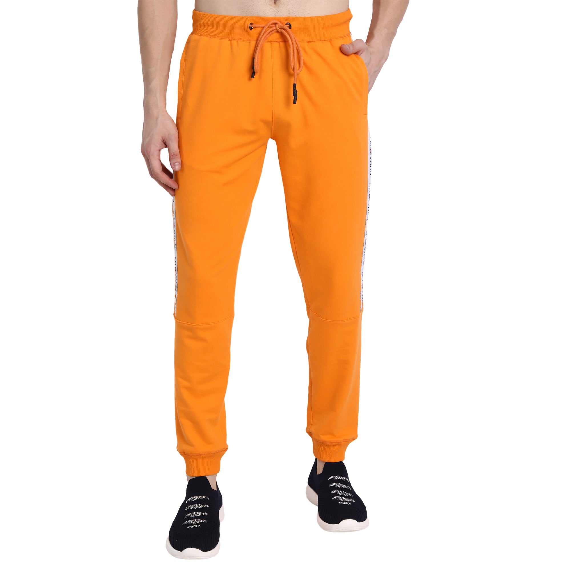 Mens Cotton Rich Lycra With Printed Tape Track Pants