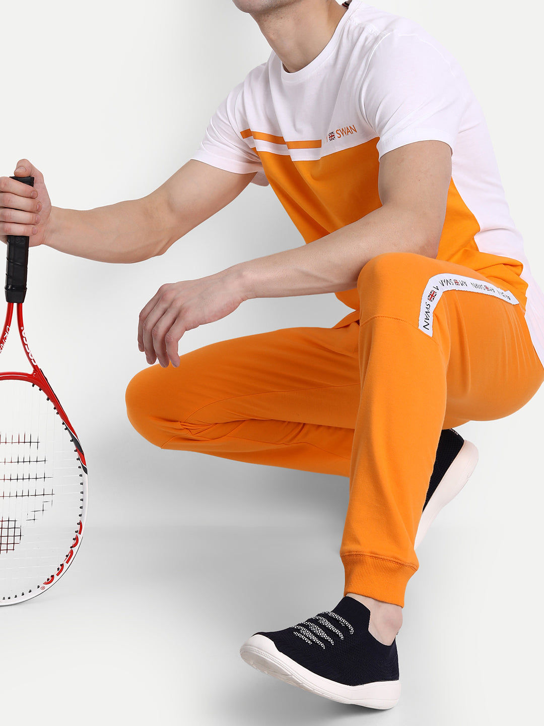 Mens Cotton Rich Lycra With Printed Tape Track Pants