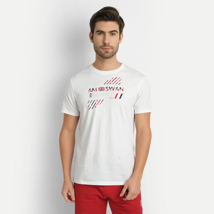 MENS COTTON RICH LYCRA GRAPHIC HALF SLEEVE CREW NECK T-SHIRTS