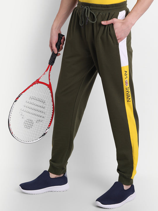 Mens Cotton Rich Lycra Colourblocked Printed Track Pant