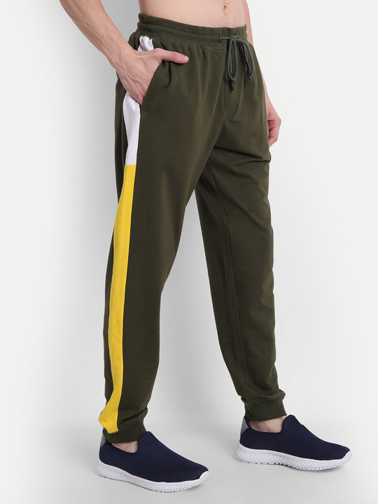 Mens Cotton Rich Lycra Colourblocked Printed Track Pant