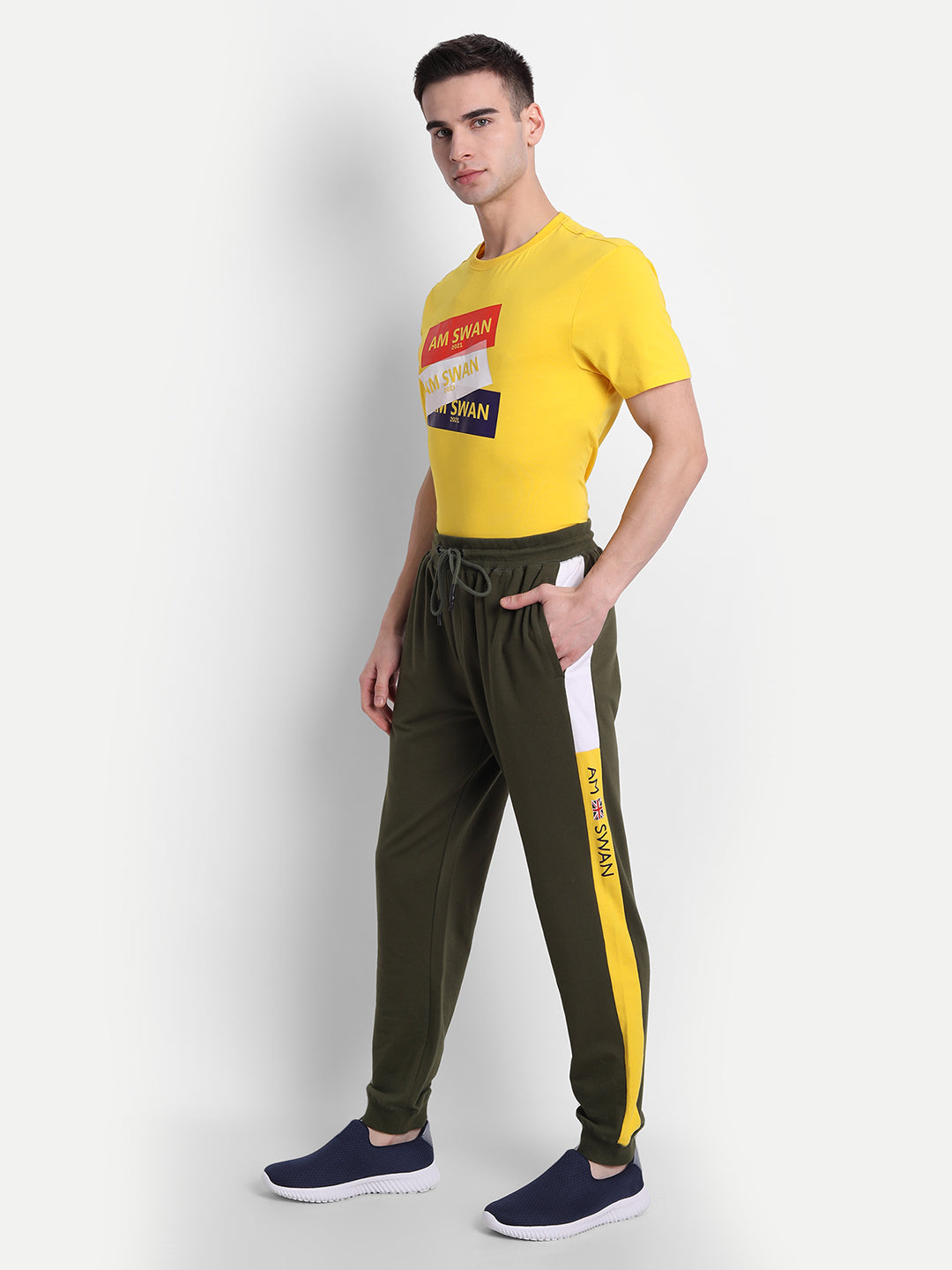 Mens Cotton Rich Lycra Colourblocked Printed Track Pant