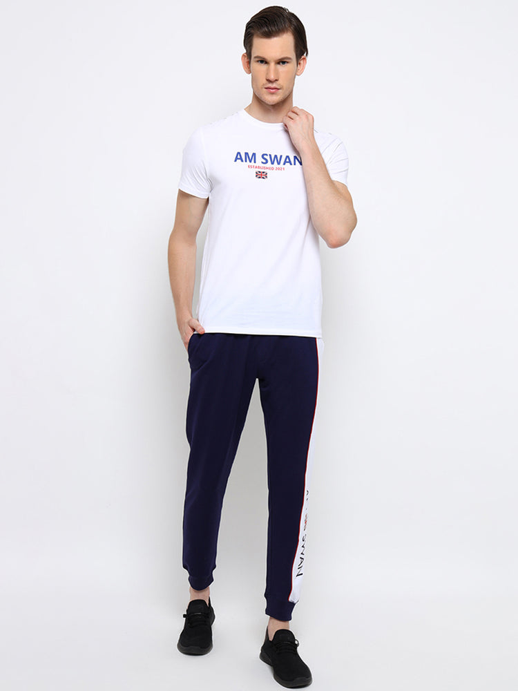 Mens Cotton Rich Lycra Colourblocked Printed Track Pant