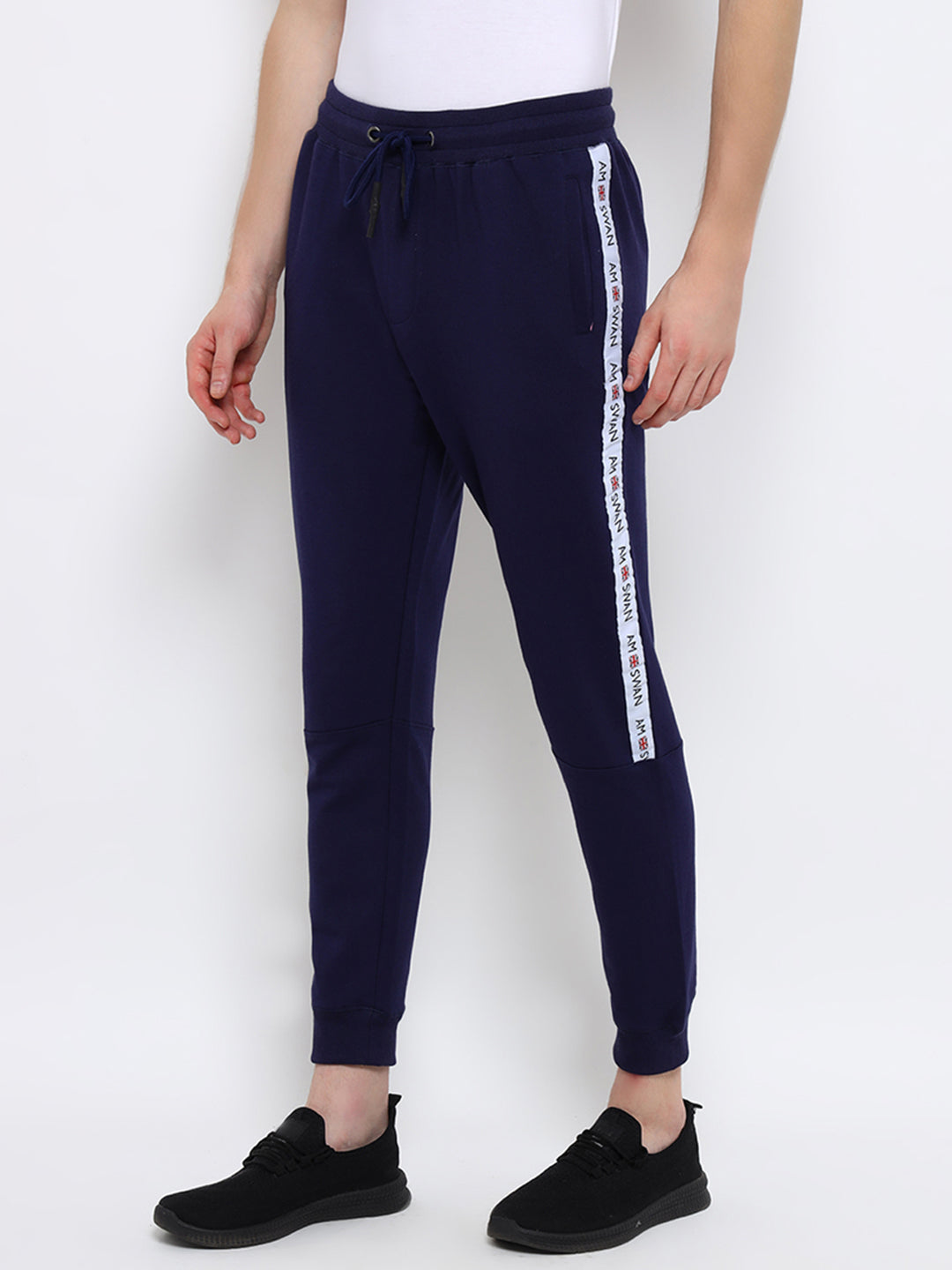 Mens Cotton Rich Lycra Track Pant With Side Printed Tape
