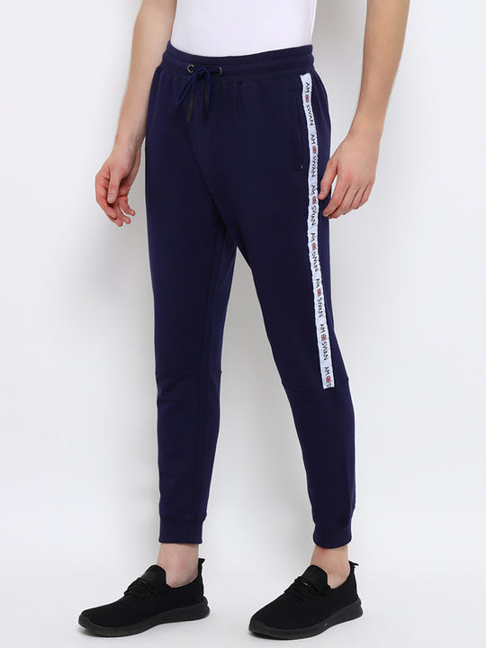 Mens Cotton Rich Lycra Track Pant With Side Printed Tape