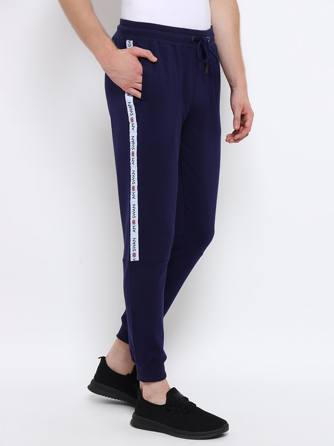 Mens Cotton Rich Lycra Track Pant With Side Printed Tape