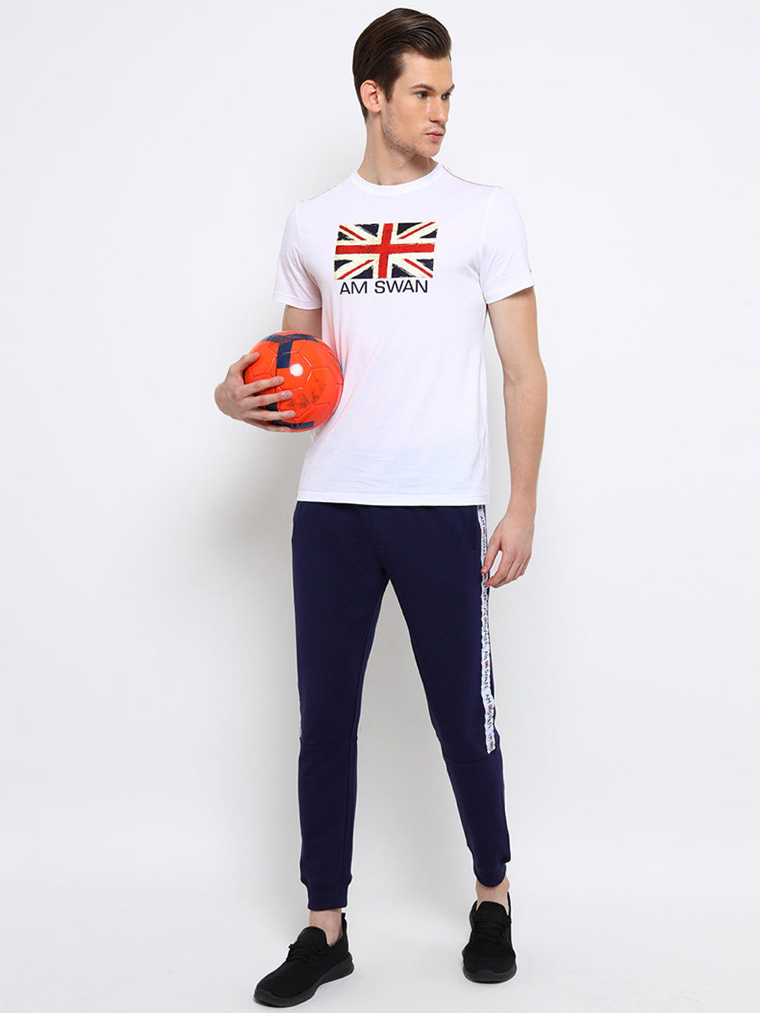 Mens Cotton Rich Lycra Track Pant With Side Printed Tape