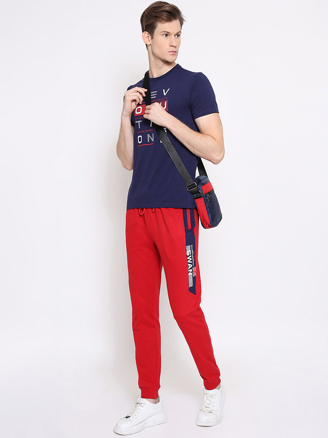 Mens Premium Cotton Colourblocked Printed Track Pants