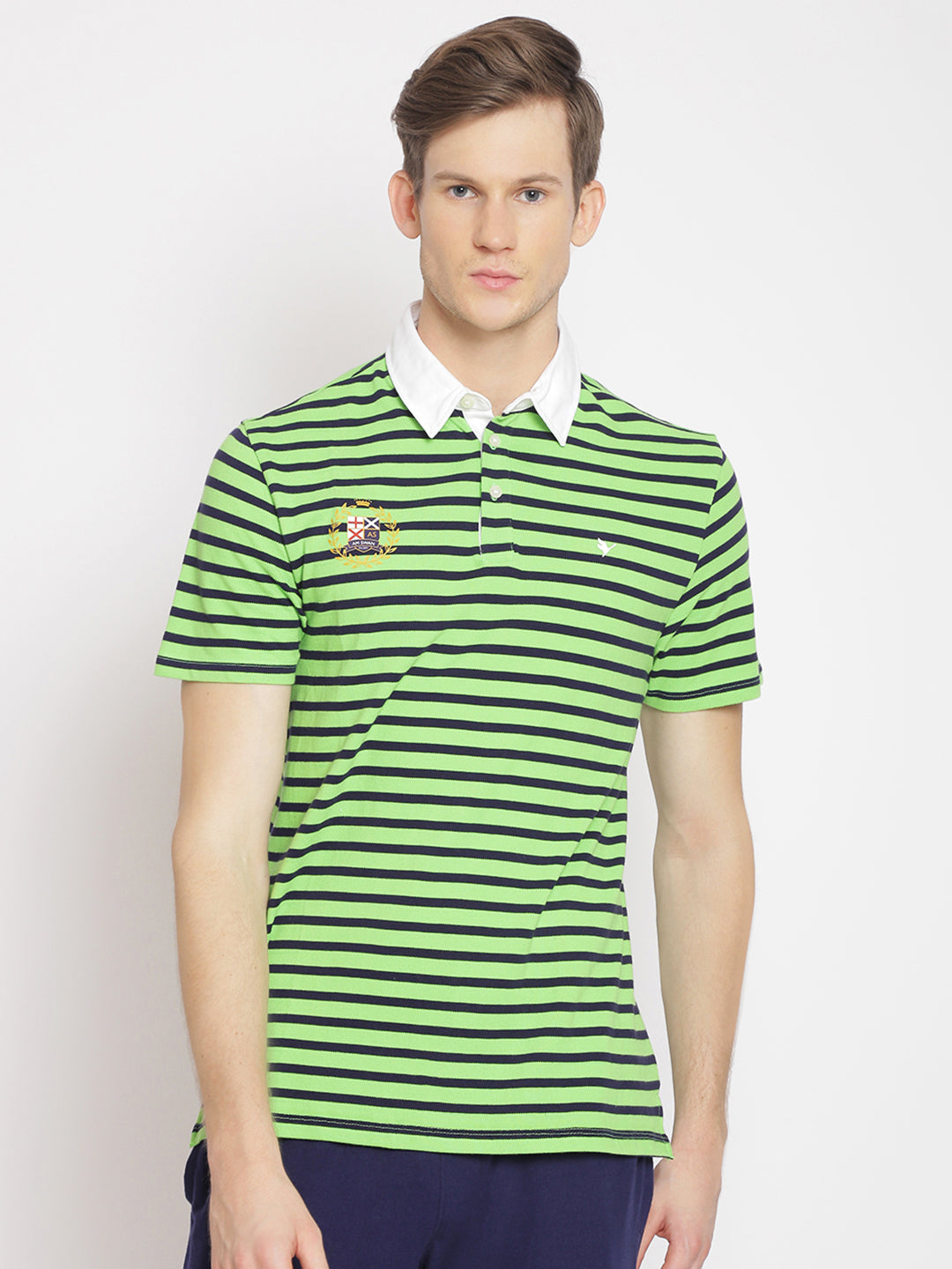 Premium Green Cotton Striped Half Sleeve Polo