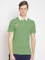 Premium Green Cotton Striped Half Sleeve Polo