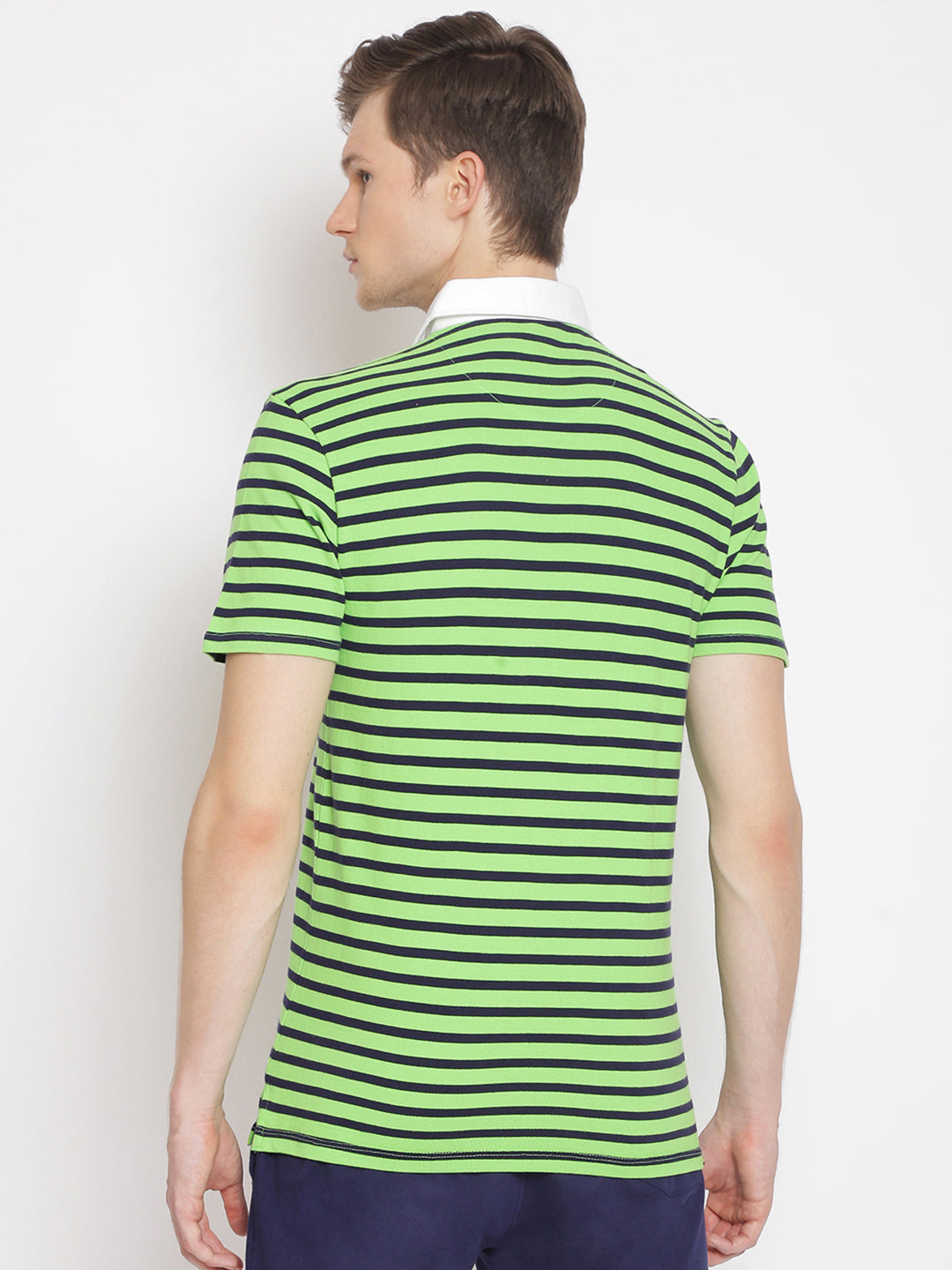 Premium Green Cotton Striped Half Sleeve Polo