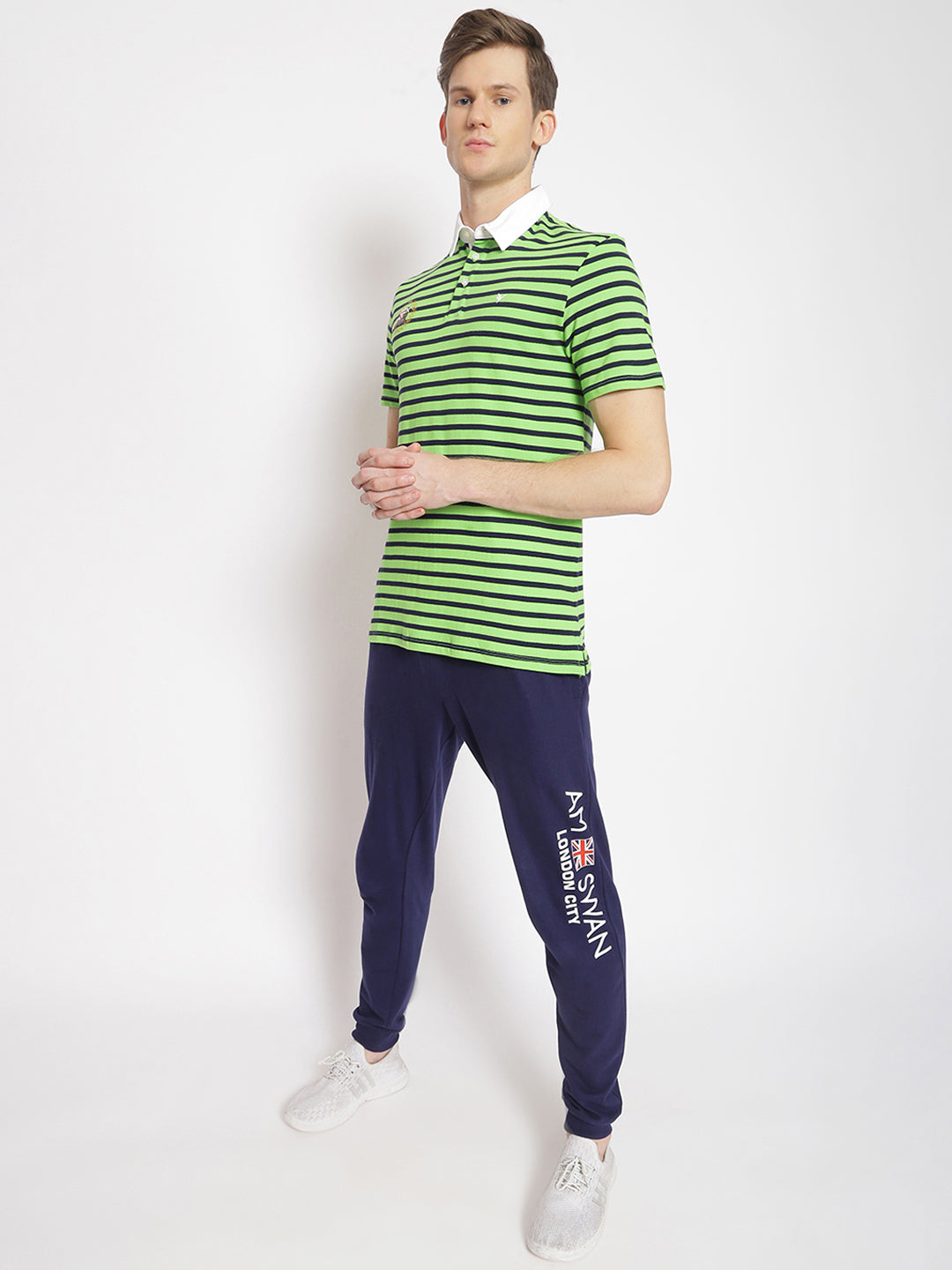 Premium Green Cotton Striped Half Sleeve Polo