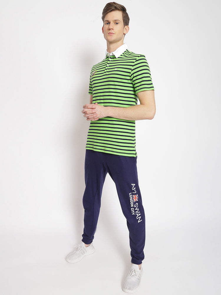 Premium Green Cotton Striped Half Sleeve Polo