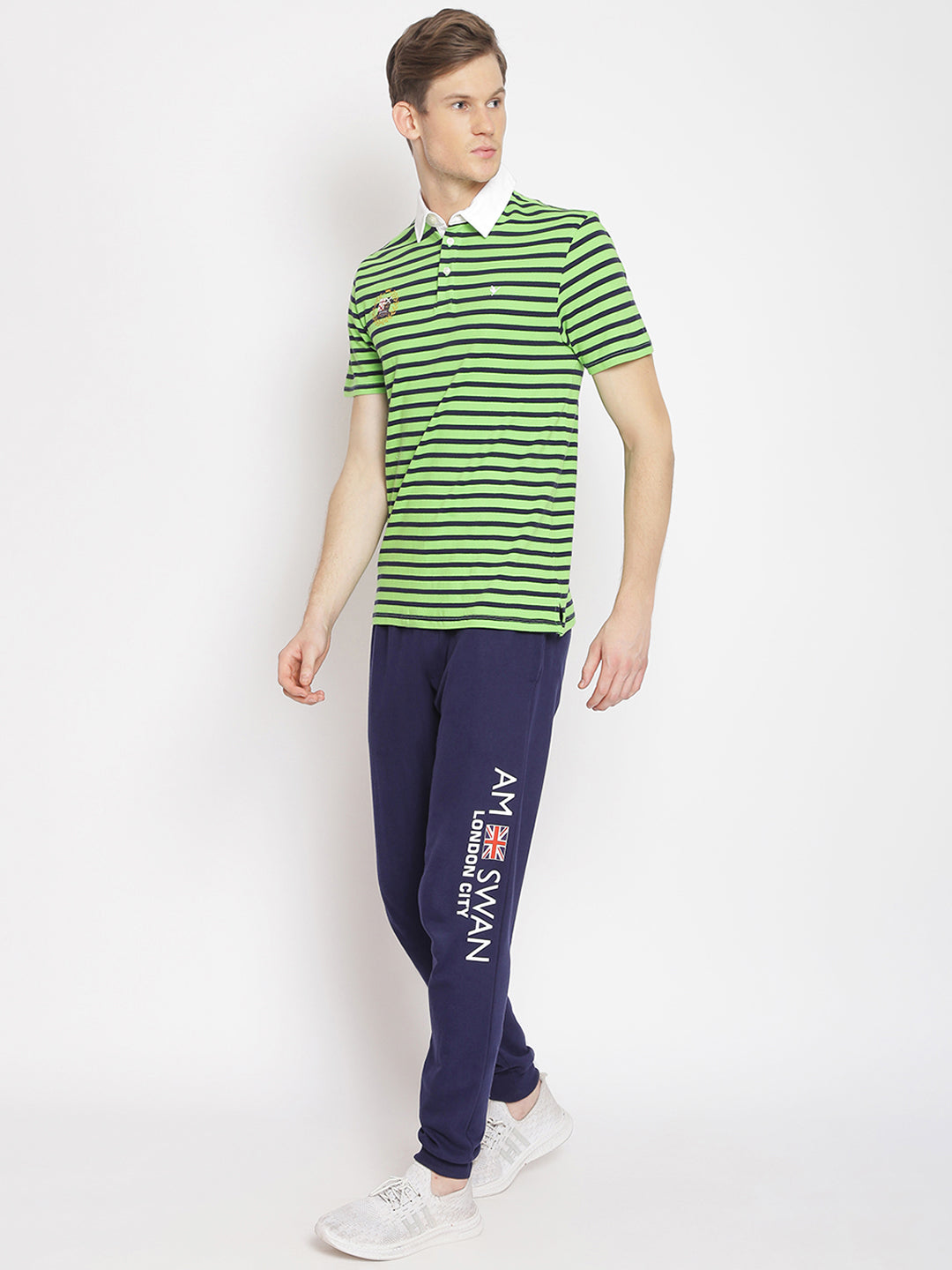Premium Green Cotton Striped Half Sleeve Polo