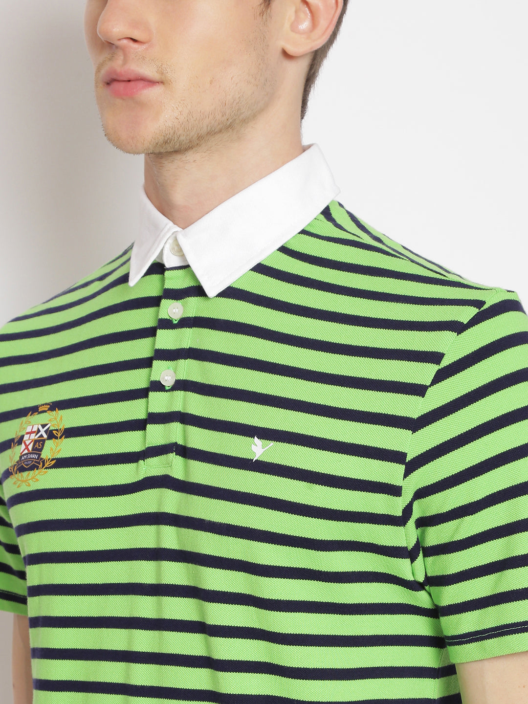 Premium Green Cotton Striped Half Sleeve Polo