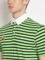 Premium Green Cotton Striped Half Sleeve Polo