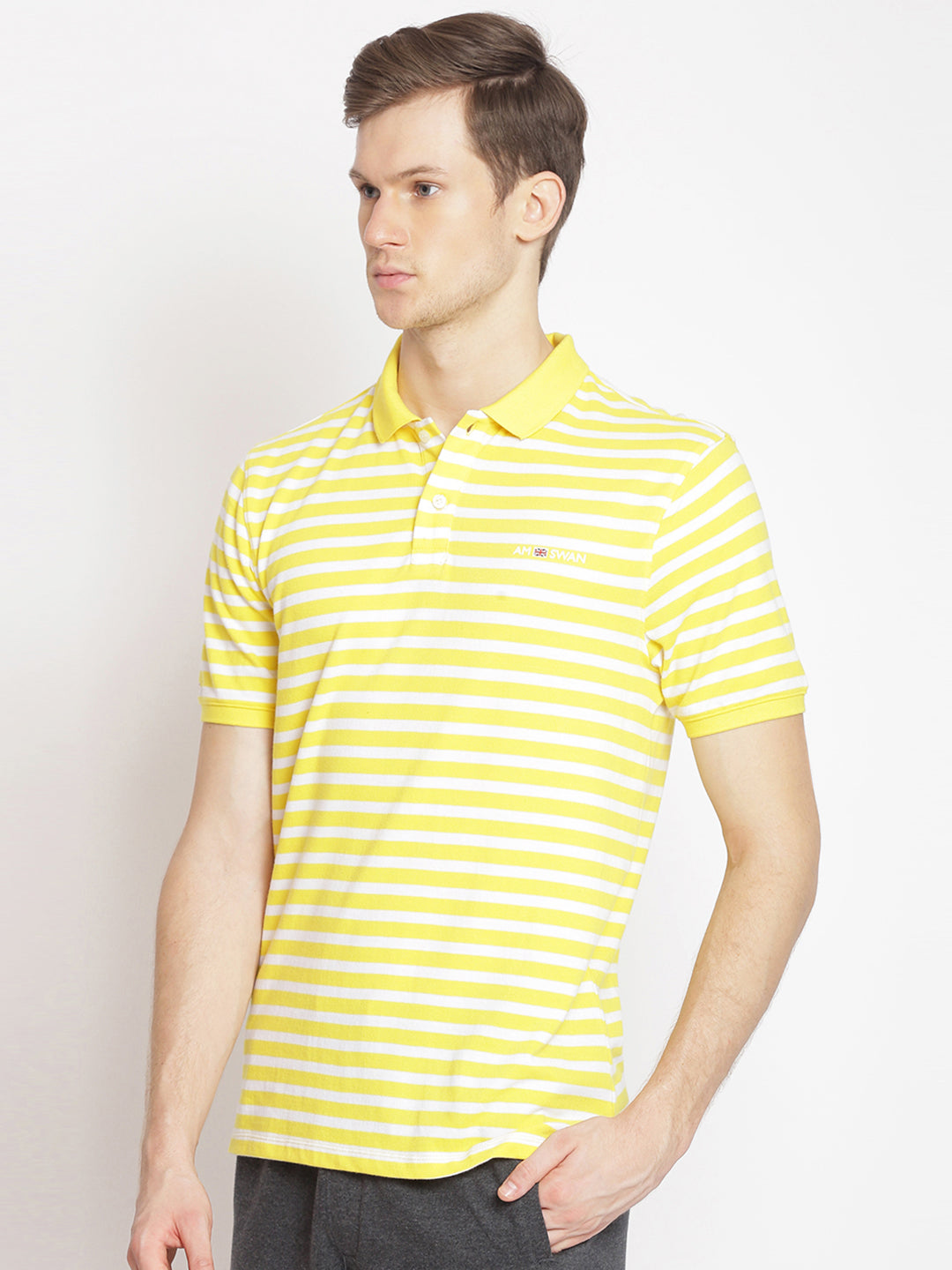 Premium Yellow Striped Half Sleeve Polo