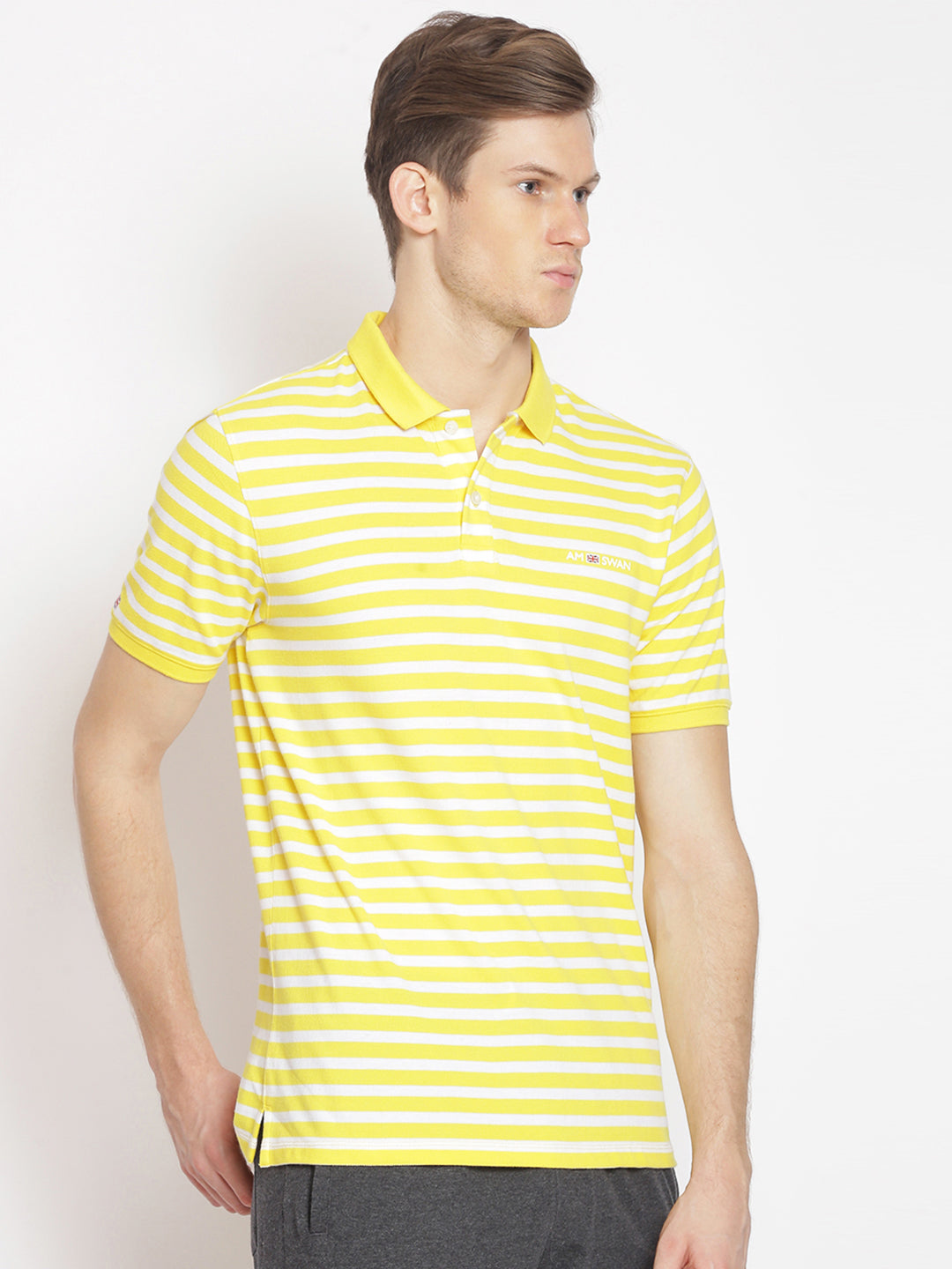 Premium Yellow Striped Half Sleeve Polo