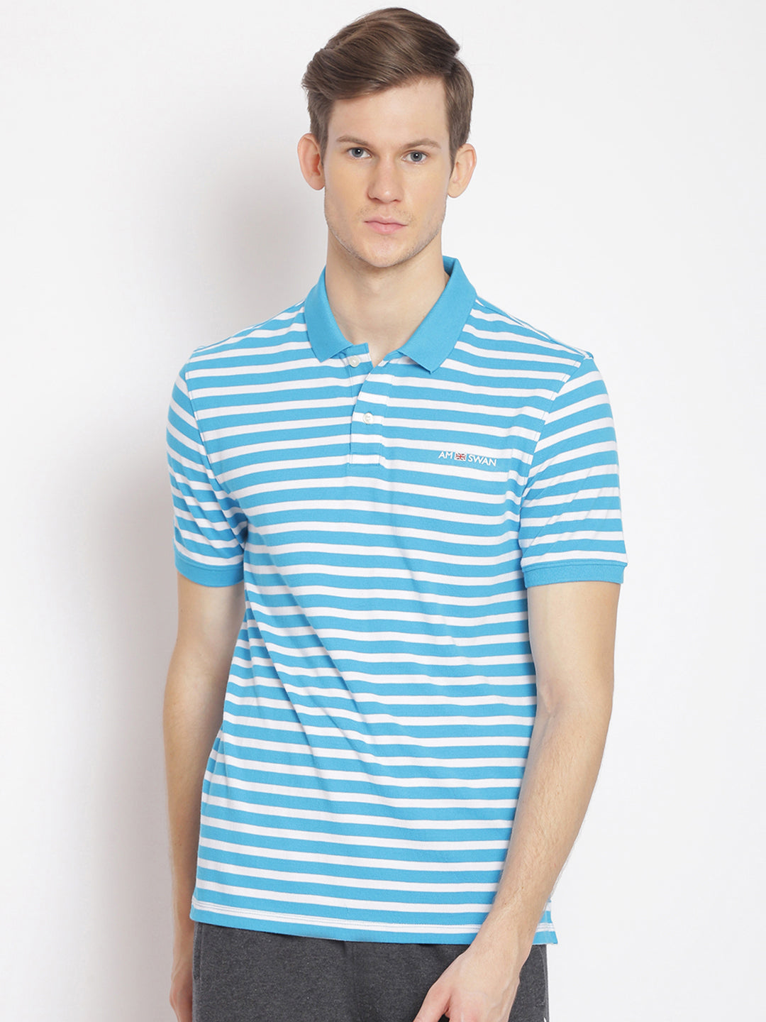 Premium Cotton Blue Striped Half Sleeve Polo