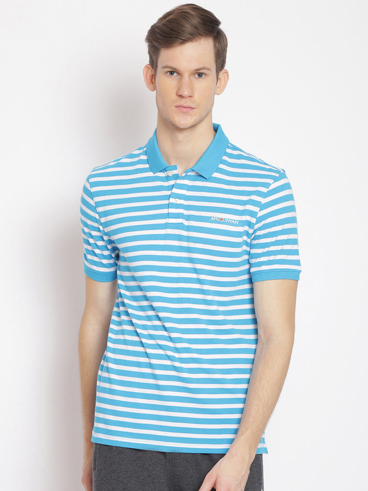 Premium Cotton Blue Striped Half Sleeve Polo