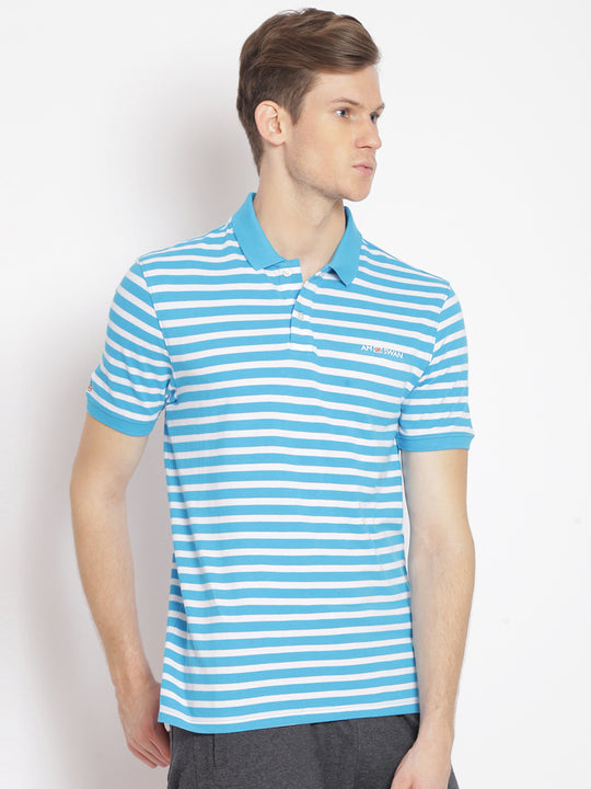 Premium Cotton Blue Striped Half Sleeve Polo
