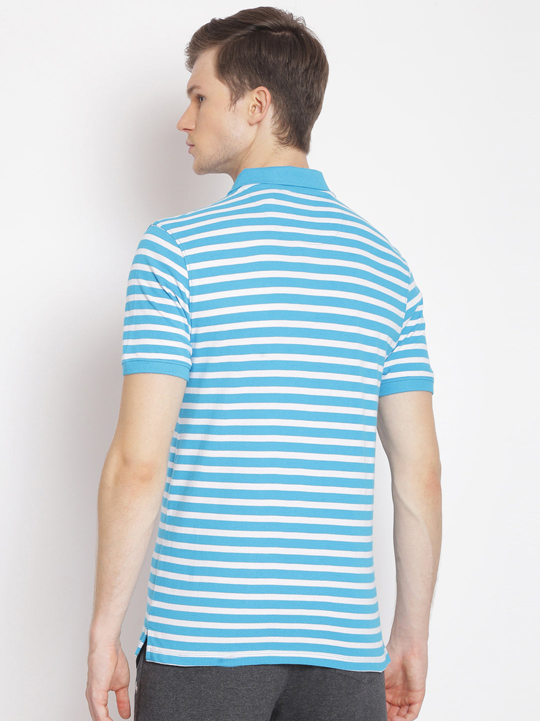 Premium Cotton Blue Striped Half Sleeve Polo