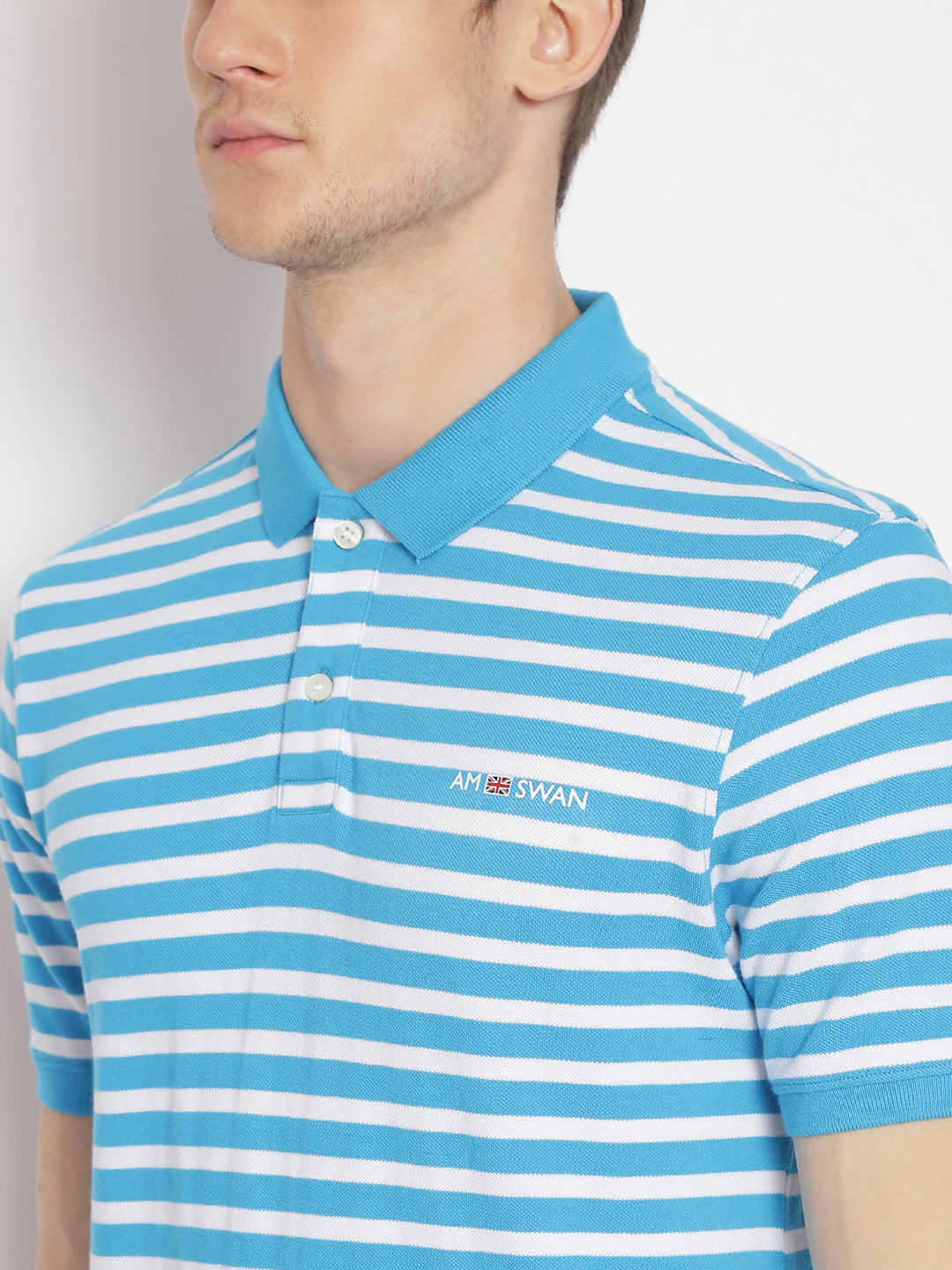 Premium Cotton Blue Striped Half Sleeve Polo