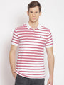 Men'S Pink Striped Half Sleeve Polo