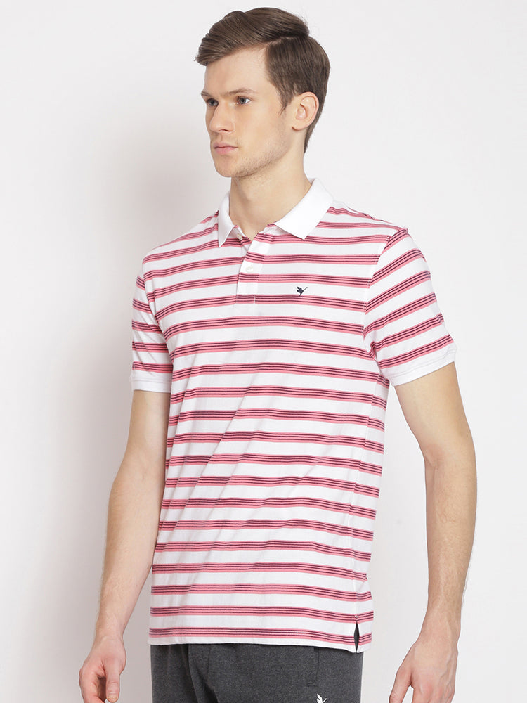 Men'S Pink Striped Half Sleeve Polo