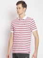 Men'S Pink Striped Half Sleeve Polo