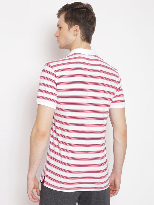 Men'S Pink Striped Half Sleeve Polo