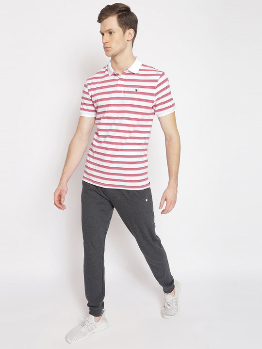 Men'S Pink Striped Half Sleeve Polo