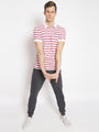 Men'S Pink Striped Half Sleeve Polo
